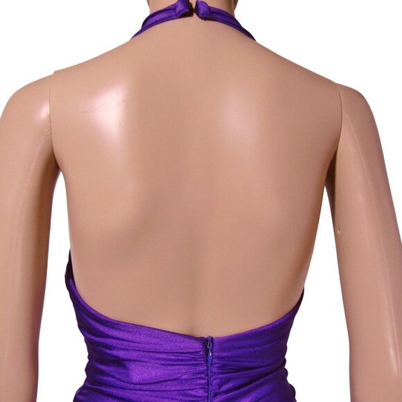 VTG 90s Y2K Halter Ruched BODYCON Club Revenge DISCO Purple Dress XS - Picture 6 of 10